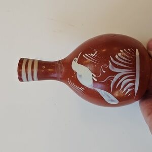 Vintage Mexican Art Pottery Clay Pottery Miniature Bird & Floral Grass Simple